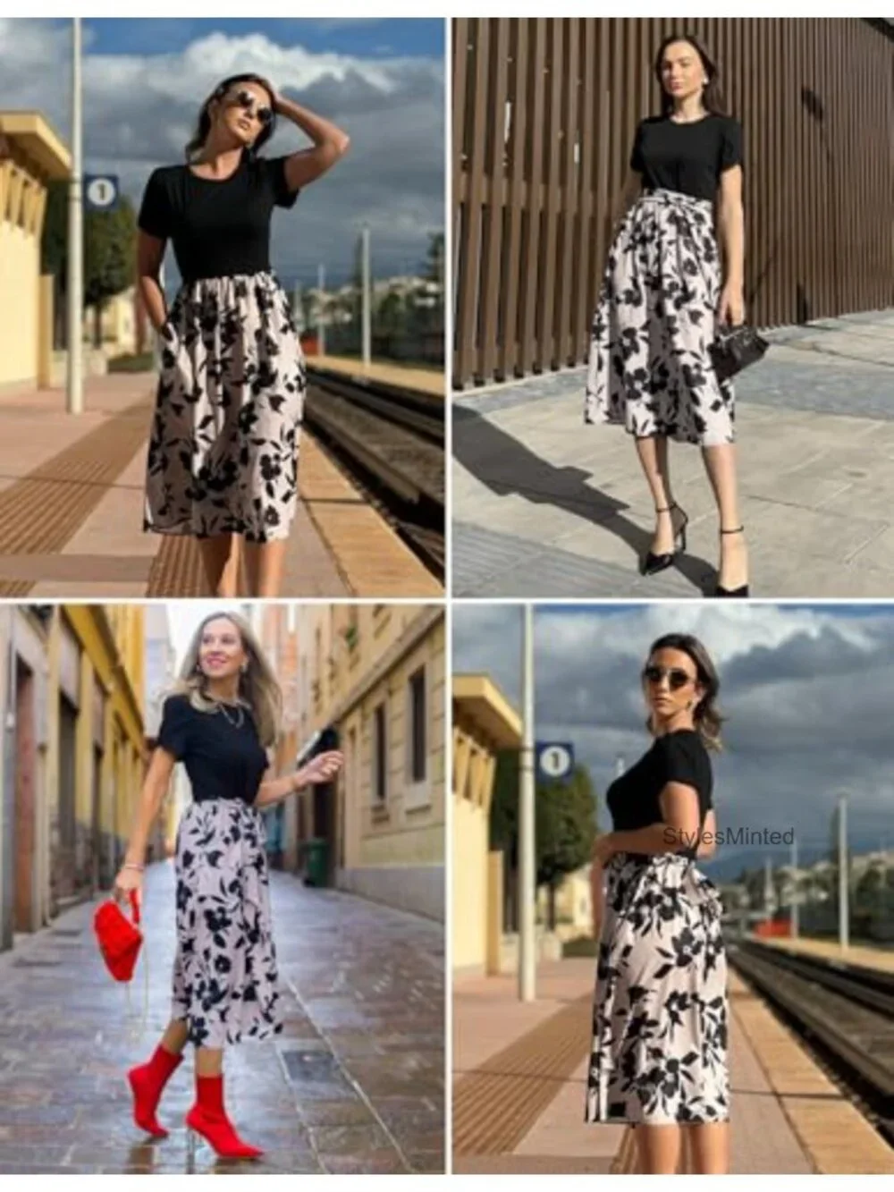 Floral Midi Dress with Pockets Short Sleeve Casual Summer